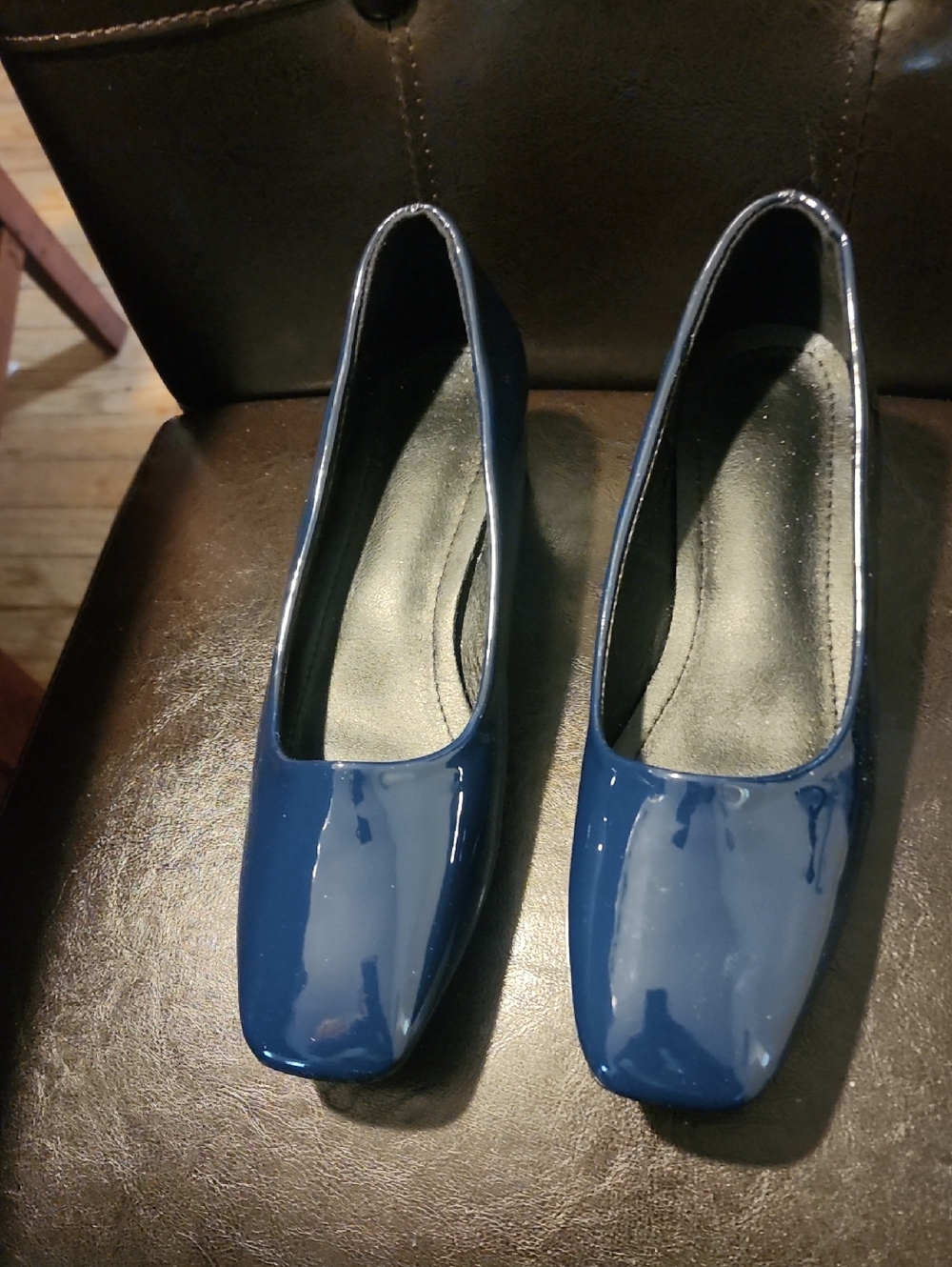 Patent Navy Square-Toe Slip-On Flats